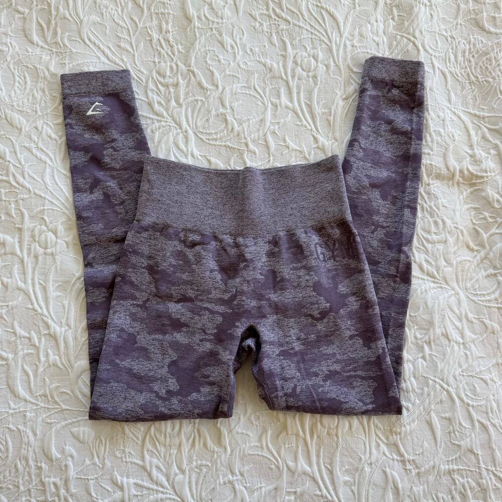 Gymshark Camo Seamless Purple Grey High Waisted Leggings Size Small - Picture 3 of 7